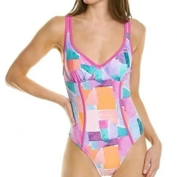 Nanette Lepore NWT pink printed molded cup one piece swimsuit 4 - Picture 1 of 9